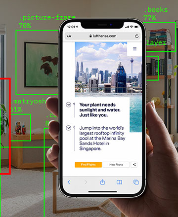 Lufthansa life changing places preview of an iphone scanning a room and recognizing plants