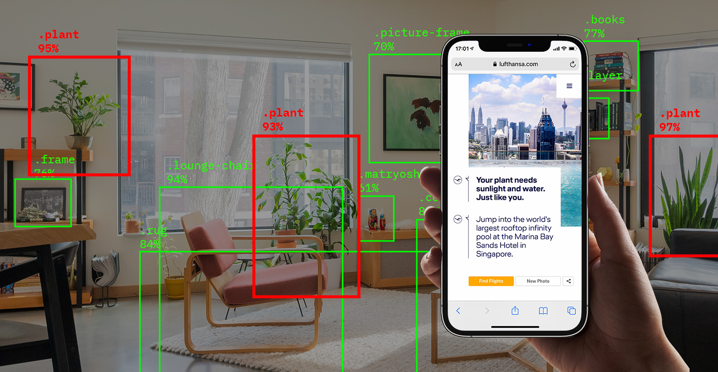 Mobile phone scanning content that it sees around in a living room through image recognition